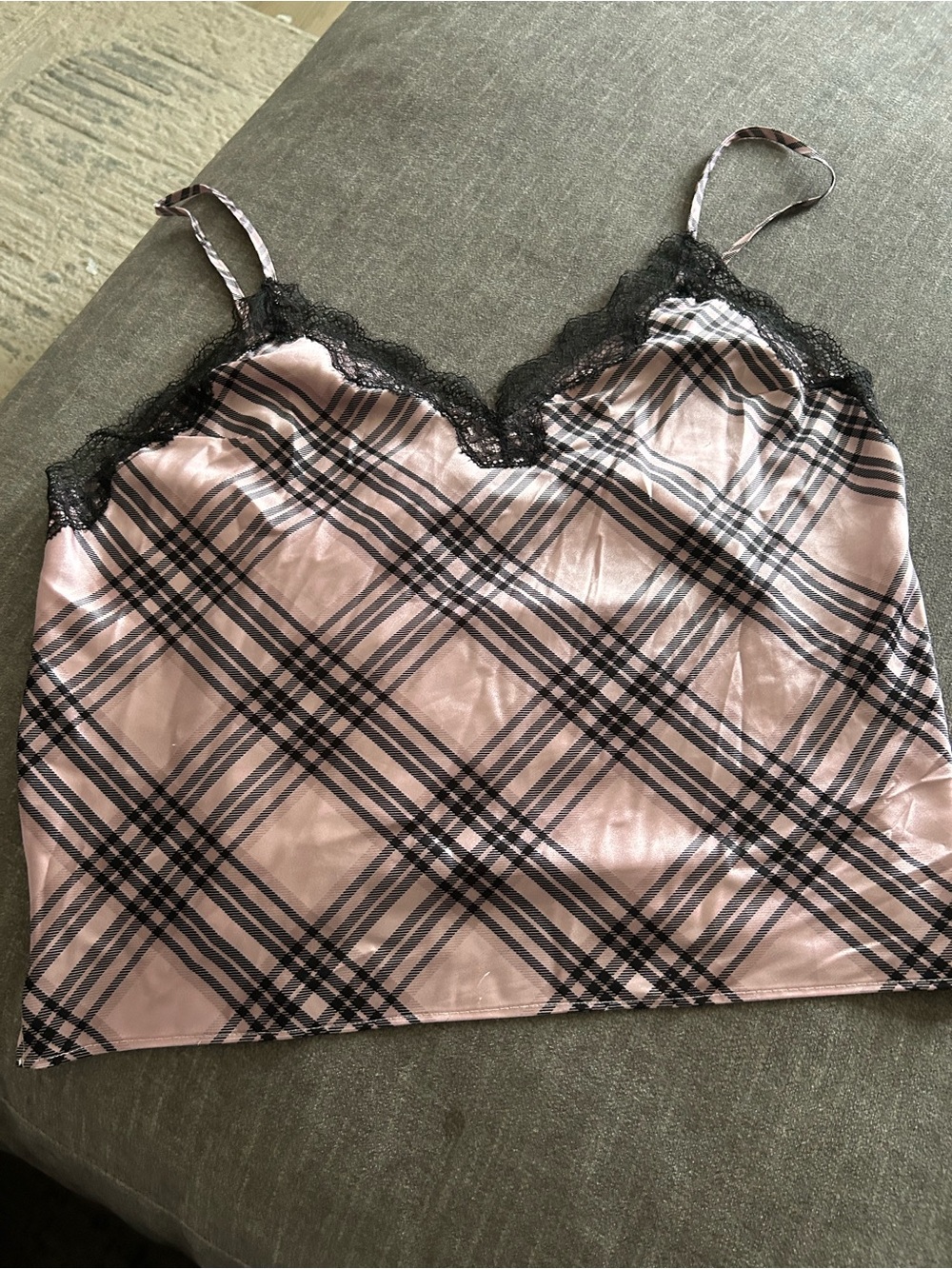 Victoria's Secret Pink and Black Plaid Satin Lace Camisole
